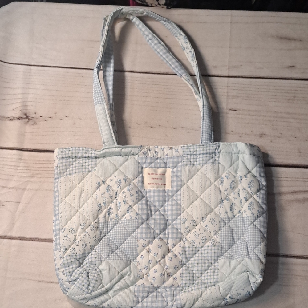 Quilted Blue Floral Tote Bag French Cottage Core